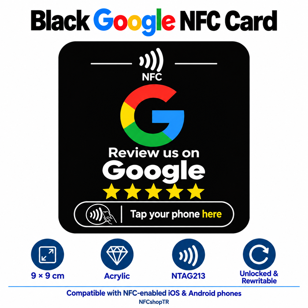Black Google Review NFC Card — design 14