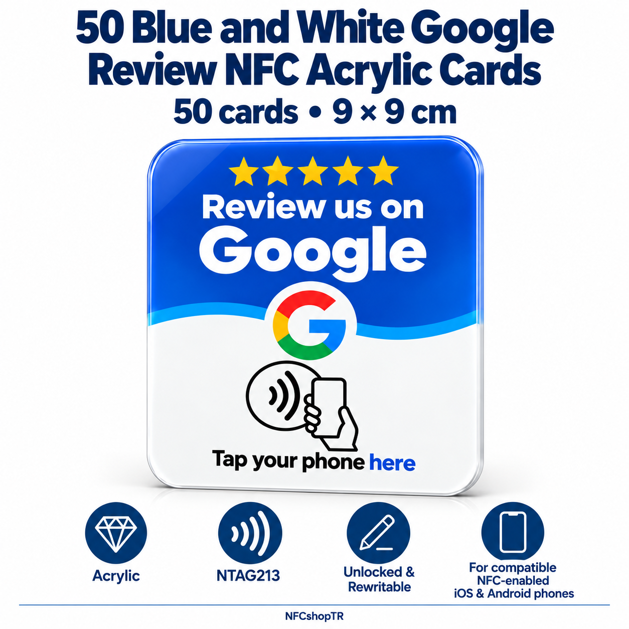 Blue Google Review NFC Card — Etsy 50-Card Pack