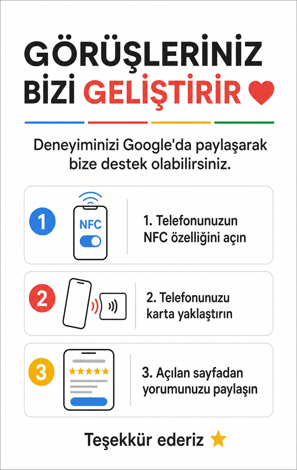Dikey NFC Google Yorum Kartı