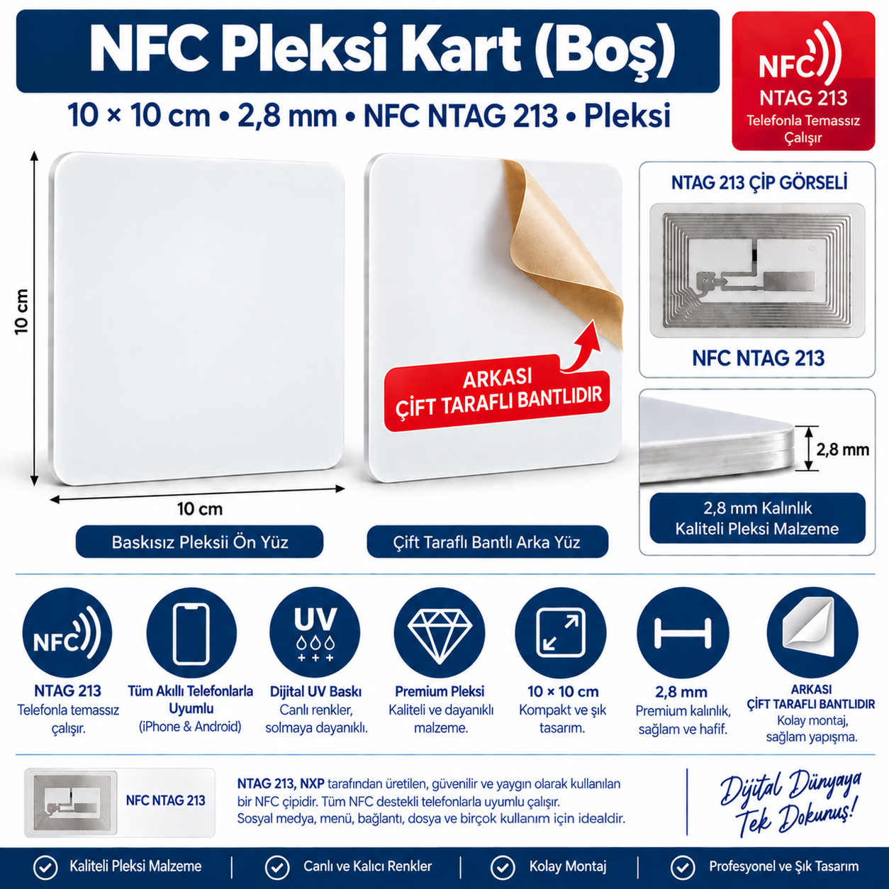 Boş NFC Pleksi Kart 10x10 cm 2.8 mm