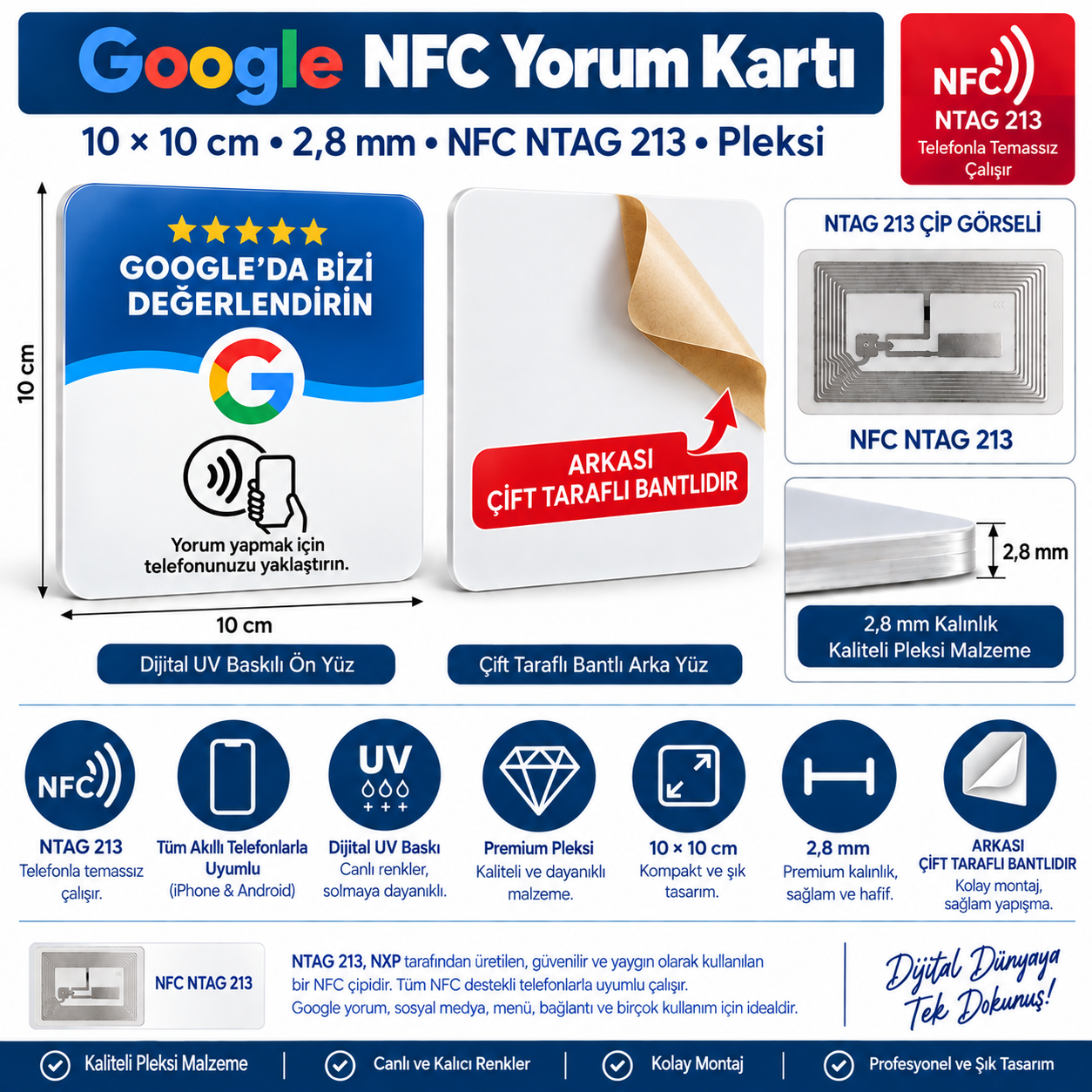 Google NFC Yorum Pleksi Kartı 10x10 cm