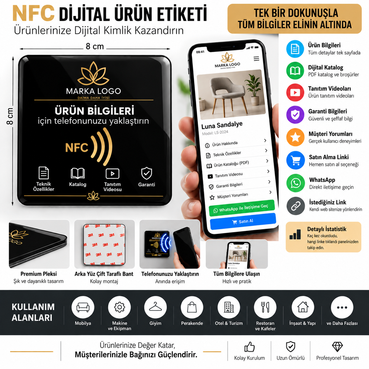 NFC Dijital Ürün Etiketi Pleksi 10x10 cm