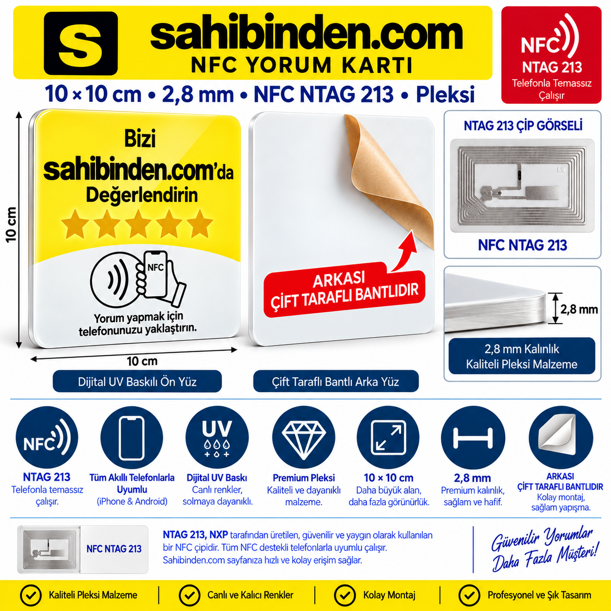 Sahibinden NFC Yorum Pleksi Kartı 10x10 cm