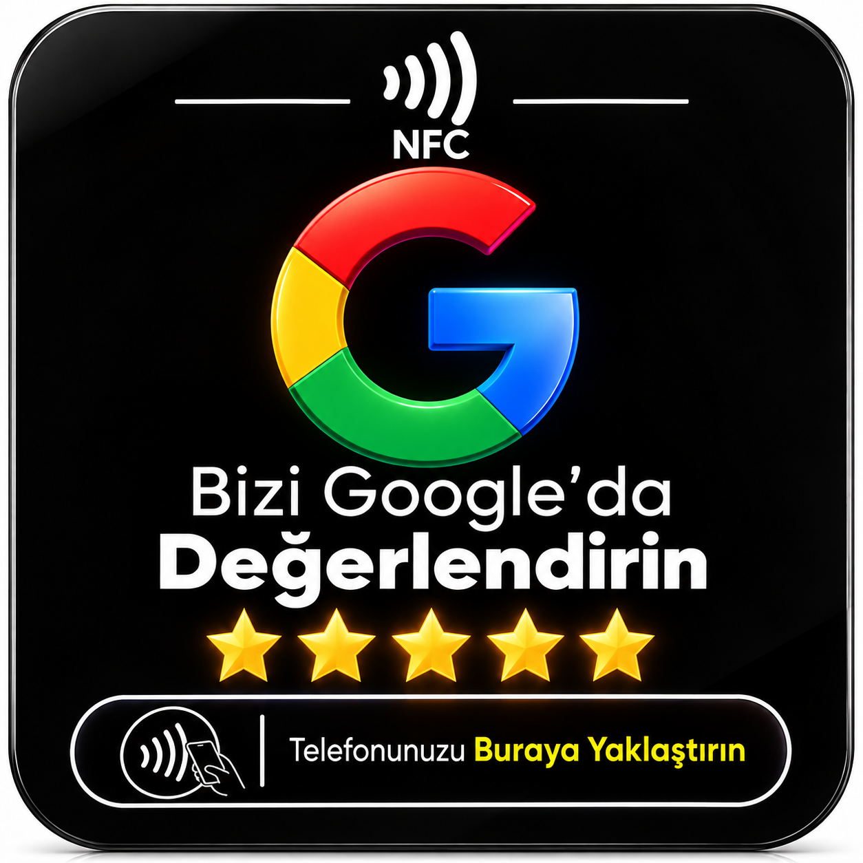 Siyah Google NFC Yorum Pleksi Kartı 10x10 cm