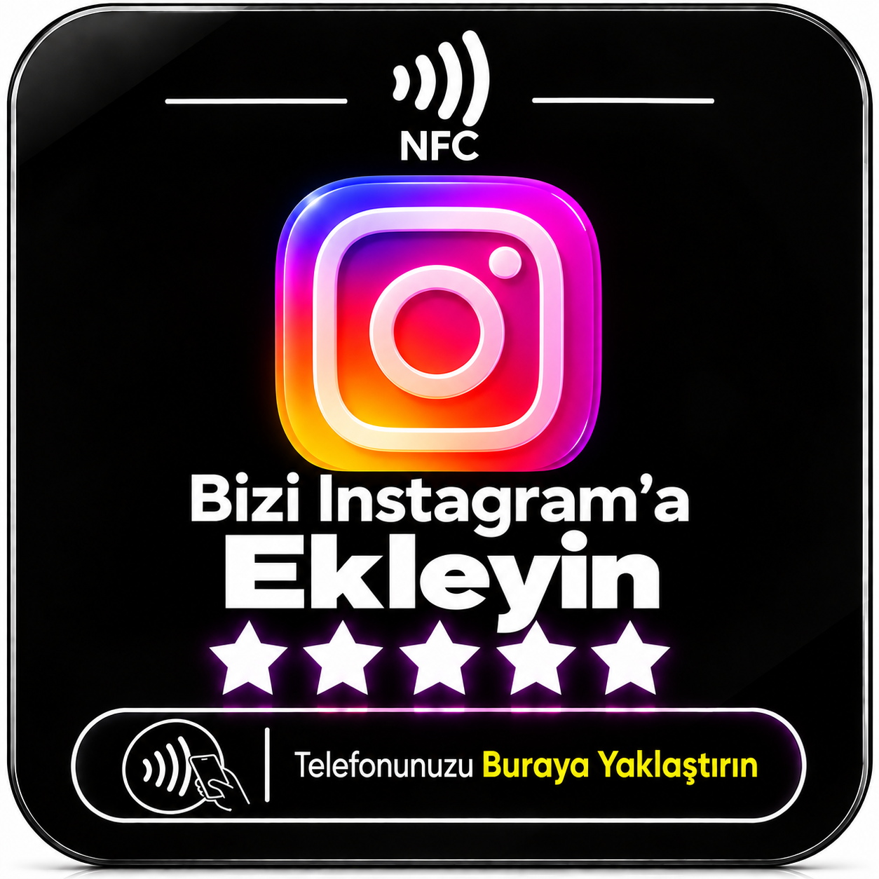 Siyah Instagram NFC Takip Pleksi Kartı 10x10 cm